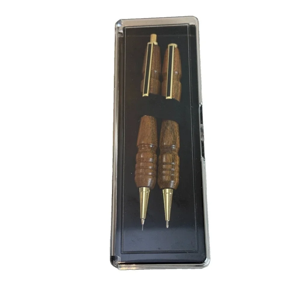 Handmade Bocote Wood Pen & Mechanical Pencil Set Gold Trim Fits Cross Refill